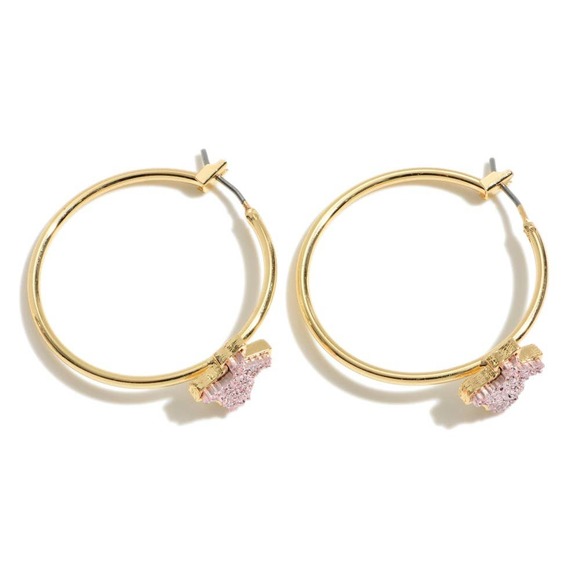 Rose Gold Pink Druzy Texas State Hoops - Picture 1 of 3